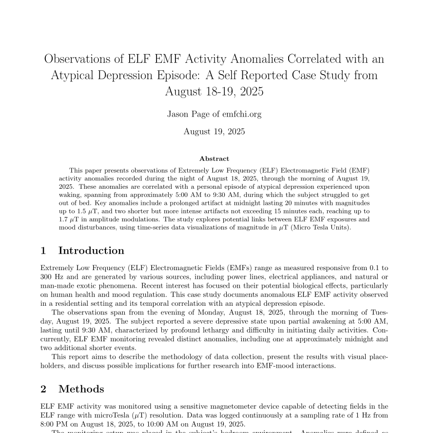 Observational ELF EMF Associated with Atypical Depressive Episode